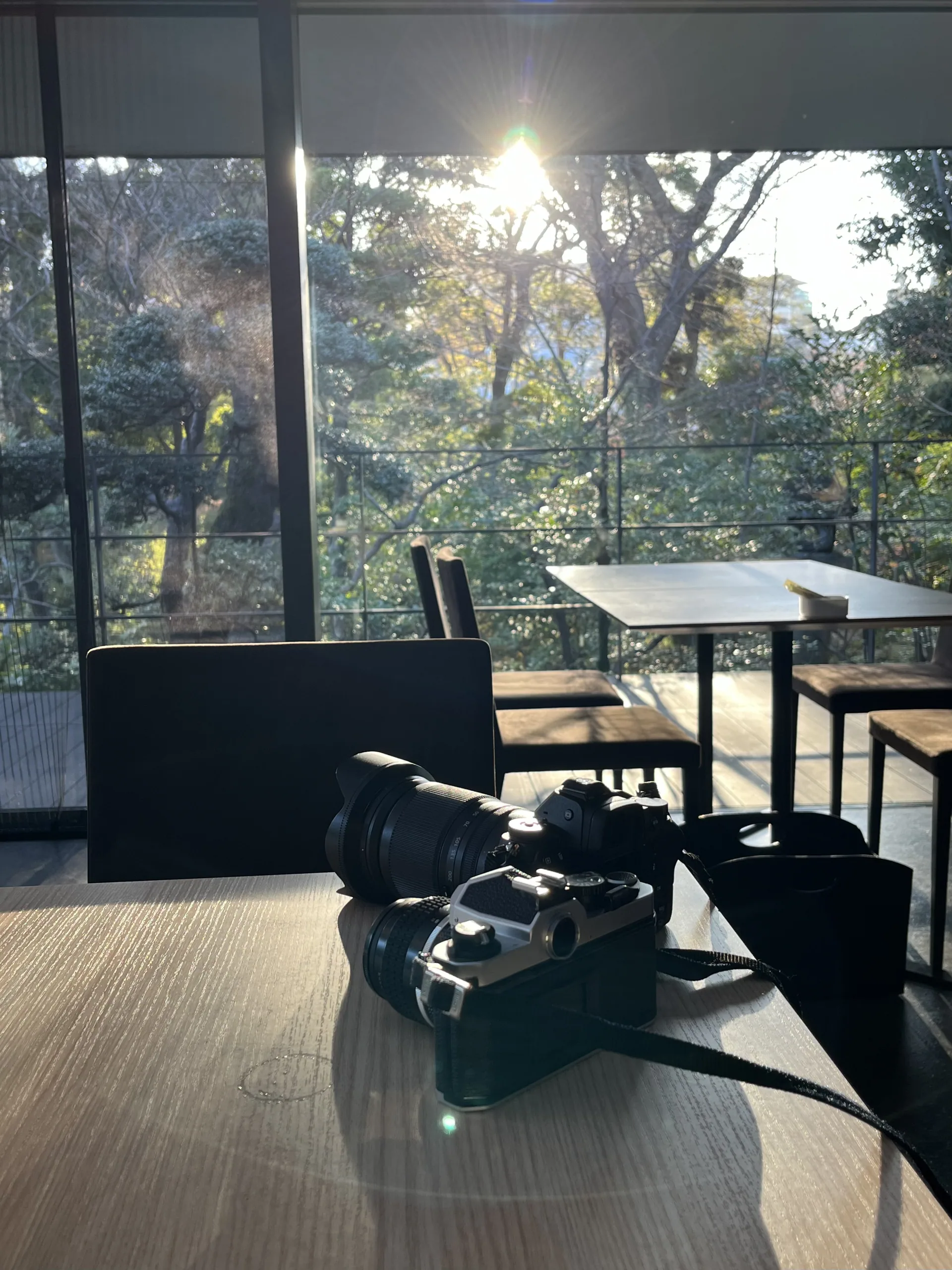 2019: Two cameras on a table in the café