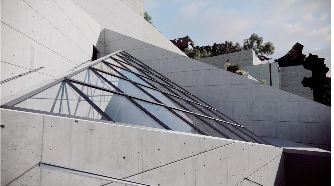 Actin: From the cliff top to the middle of the pavilion: the triangular atrium