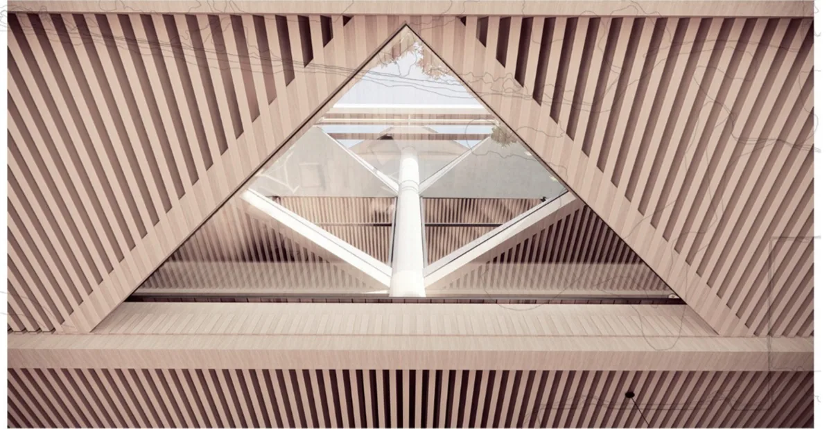 Actin: Visitor-centre skylight, looking up to the top level