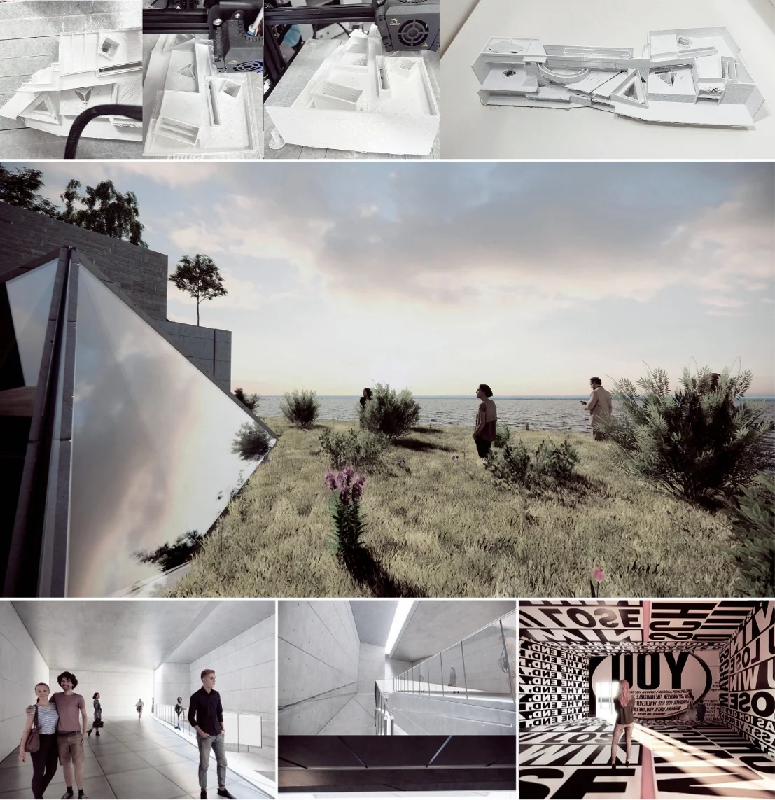 Actin: Route 9: ramp from the second to the first floor, first-floor modern art hall, interactive art hall, film and archive hall, installation art hall, exhibition exit, entrance to the underwater market (1/3)
