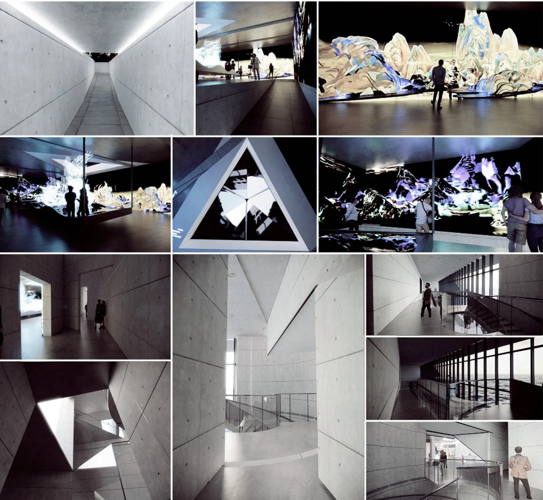Actin: Route 9: ramp from the second to the first floor, first-floor modern art hall, interactive art hall, film and archive hall, installation art hall, exhibition exit, entrance to the underwater market (3/3)
