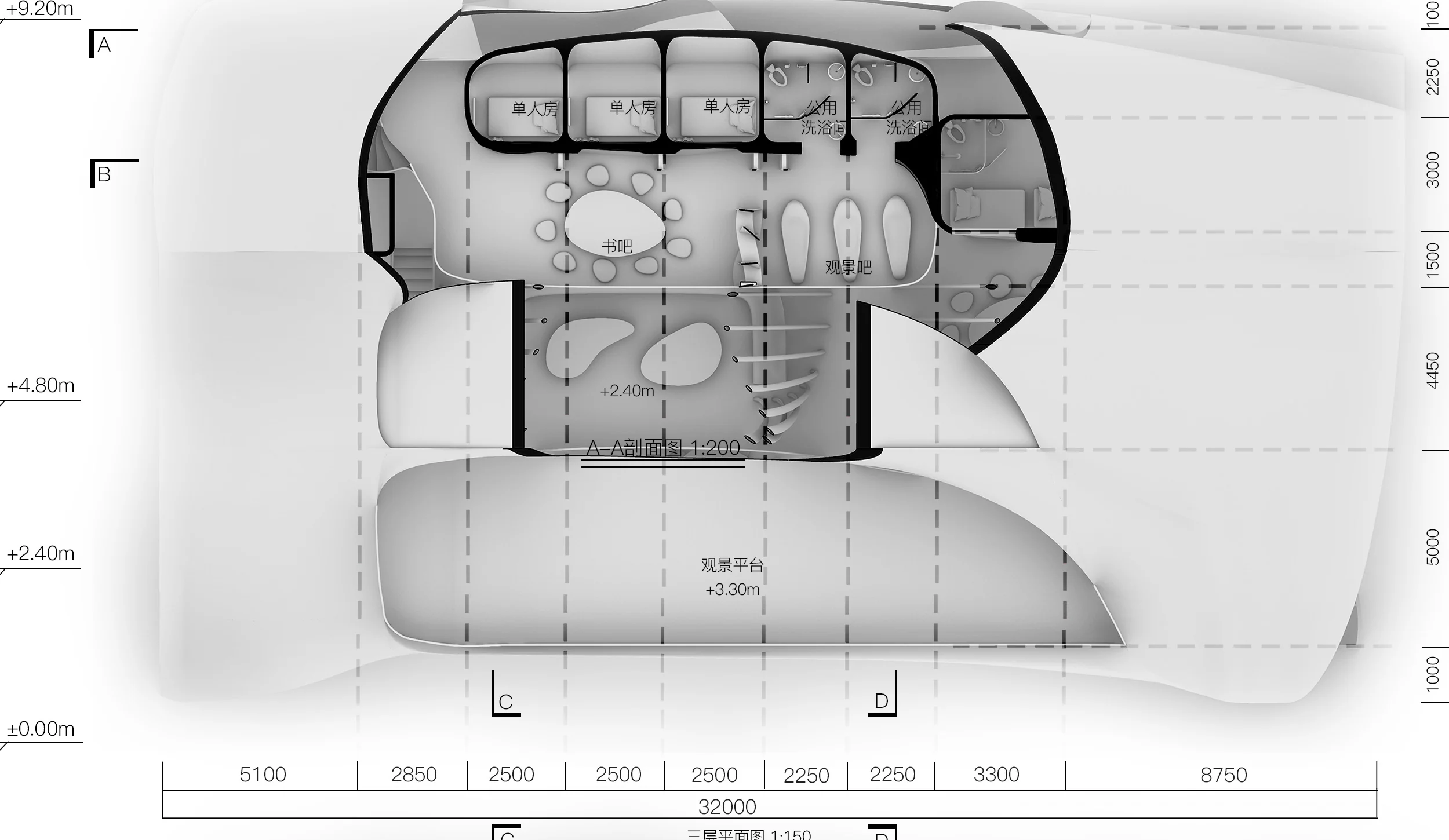 Cavin: Third floor plan 1:150