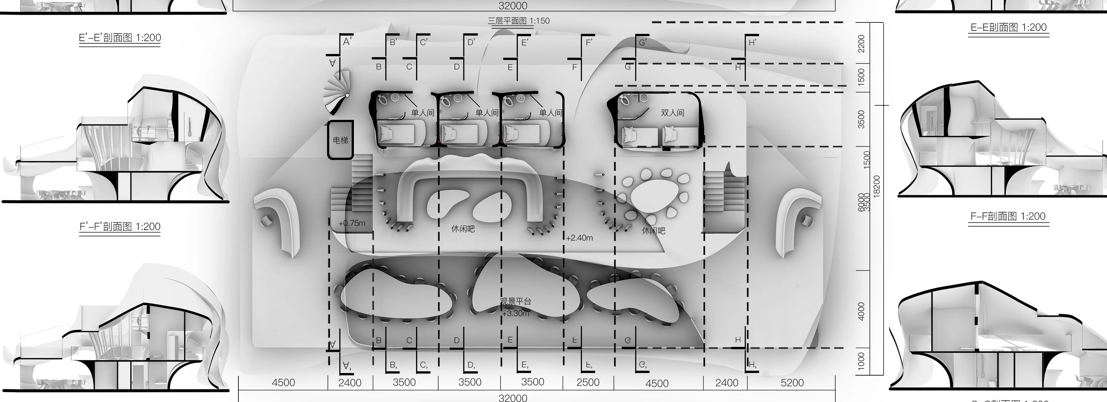 Cavin: Plan and sections, second floor