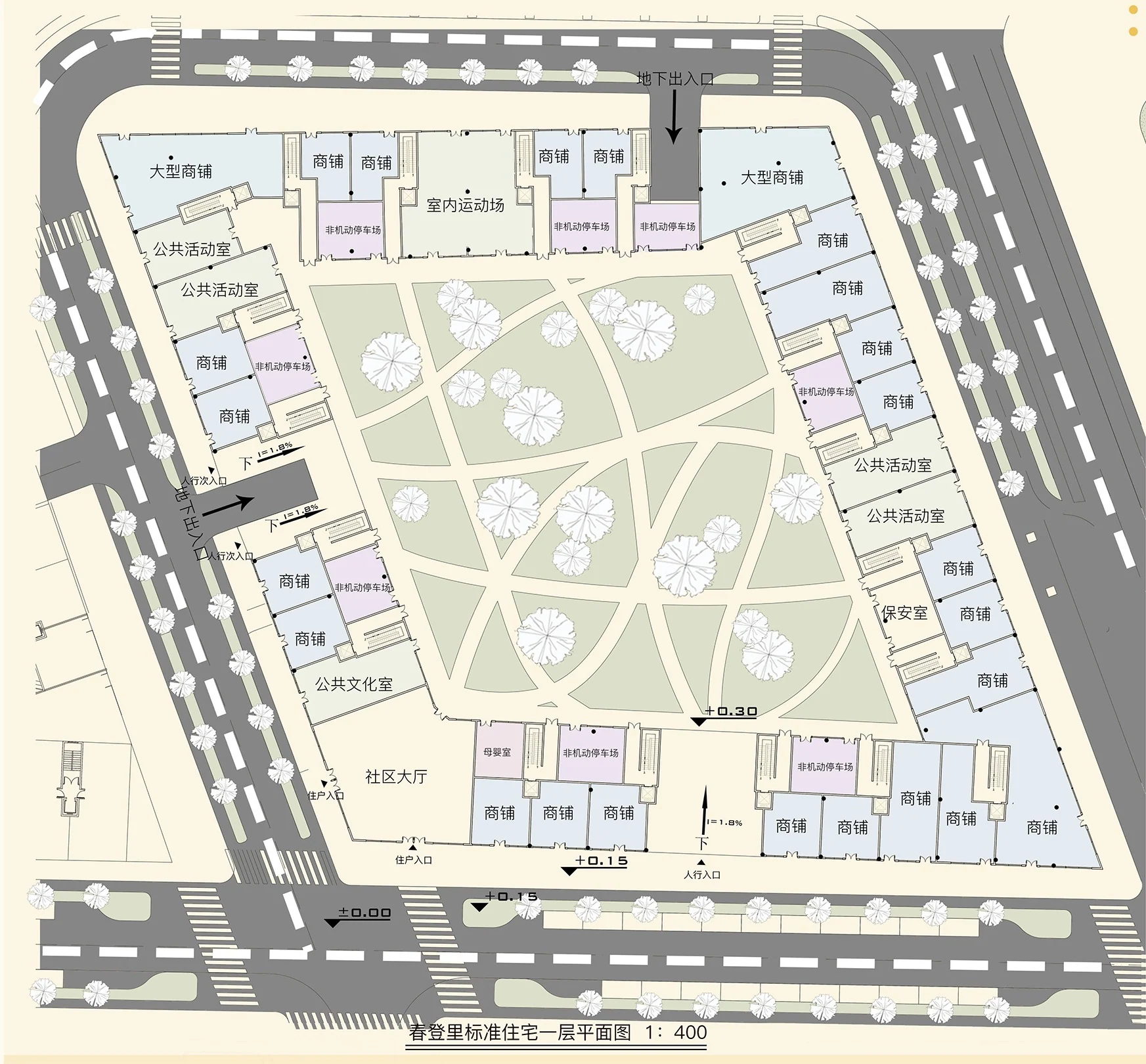 Communitin: Ground-floor plan of the standard housing, 1:400