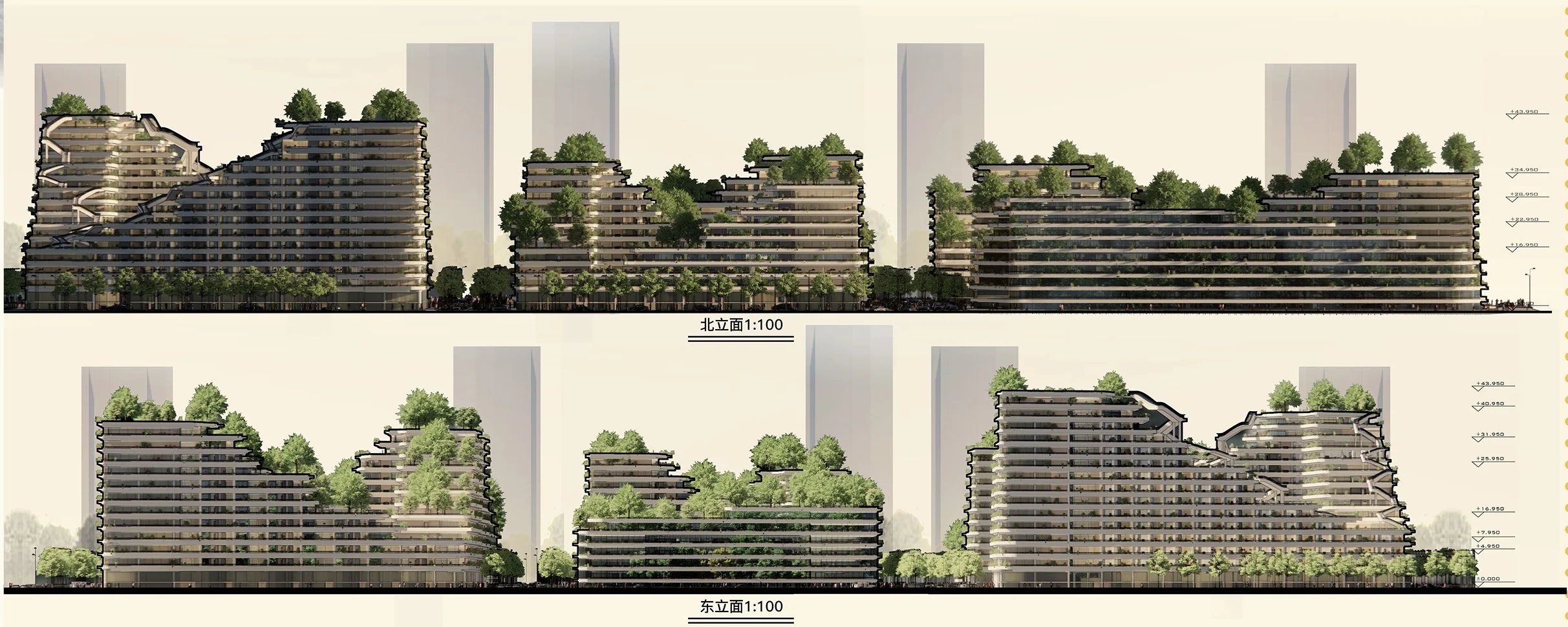 Communitin: North and east elevations, 1:100