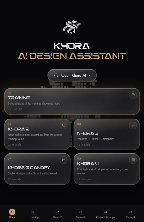 Khora: Home page: Training, Khora 2, Khora 3, Khora 3 Canopy and Khora 4