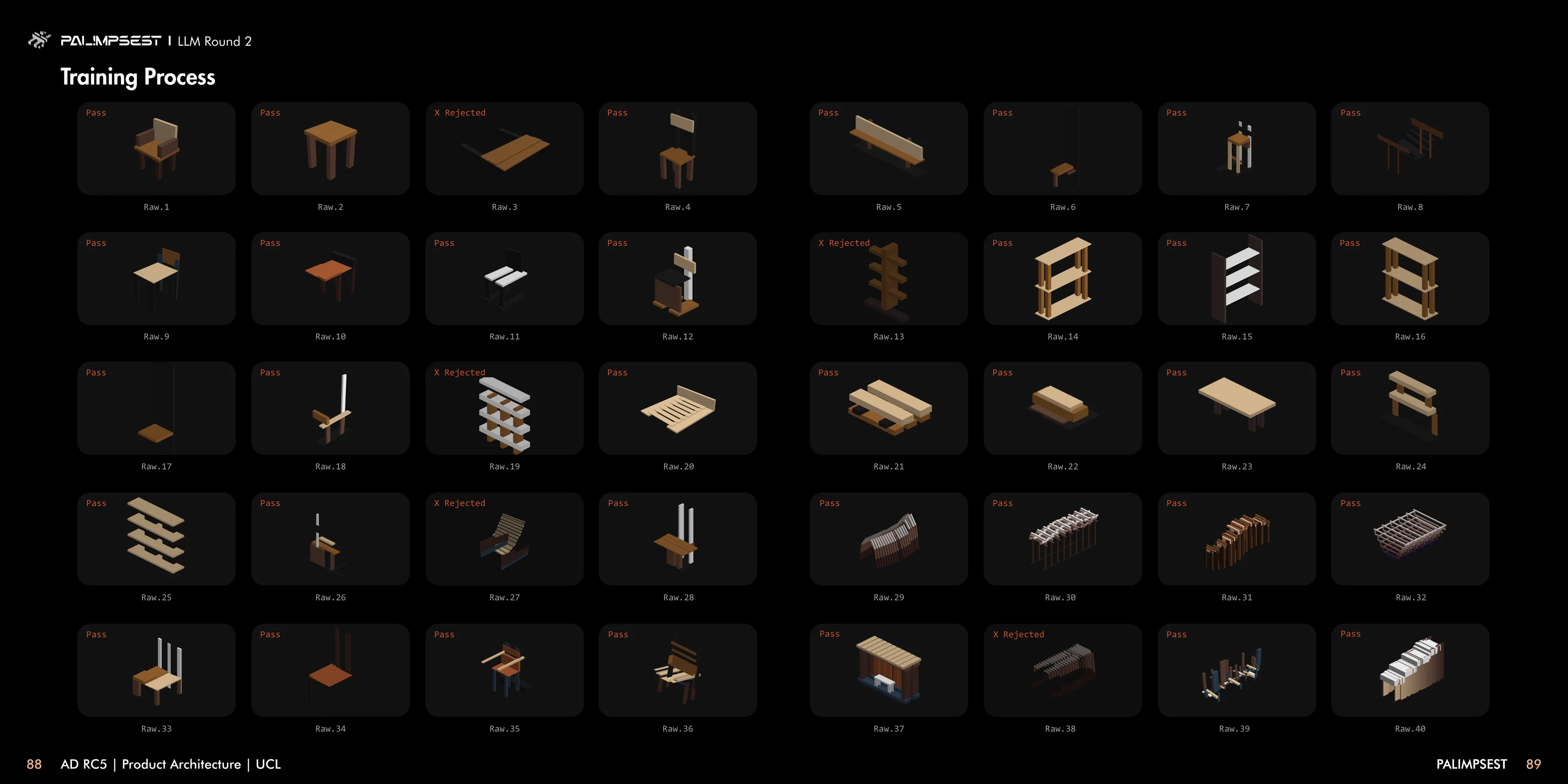 Palimpsest: Training Process: raw designs, passed or rejected