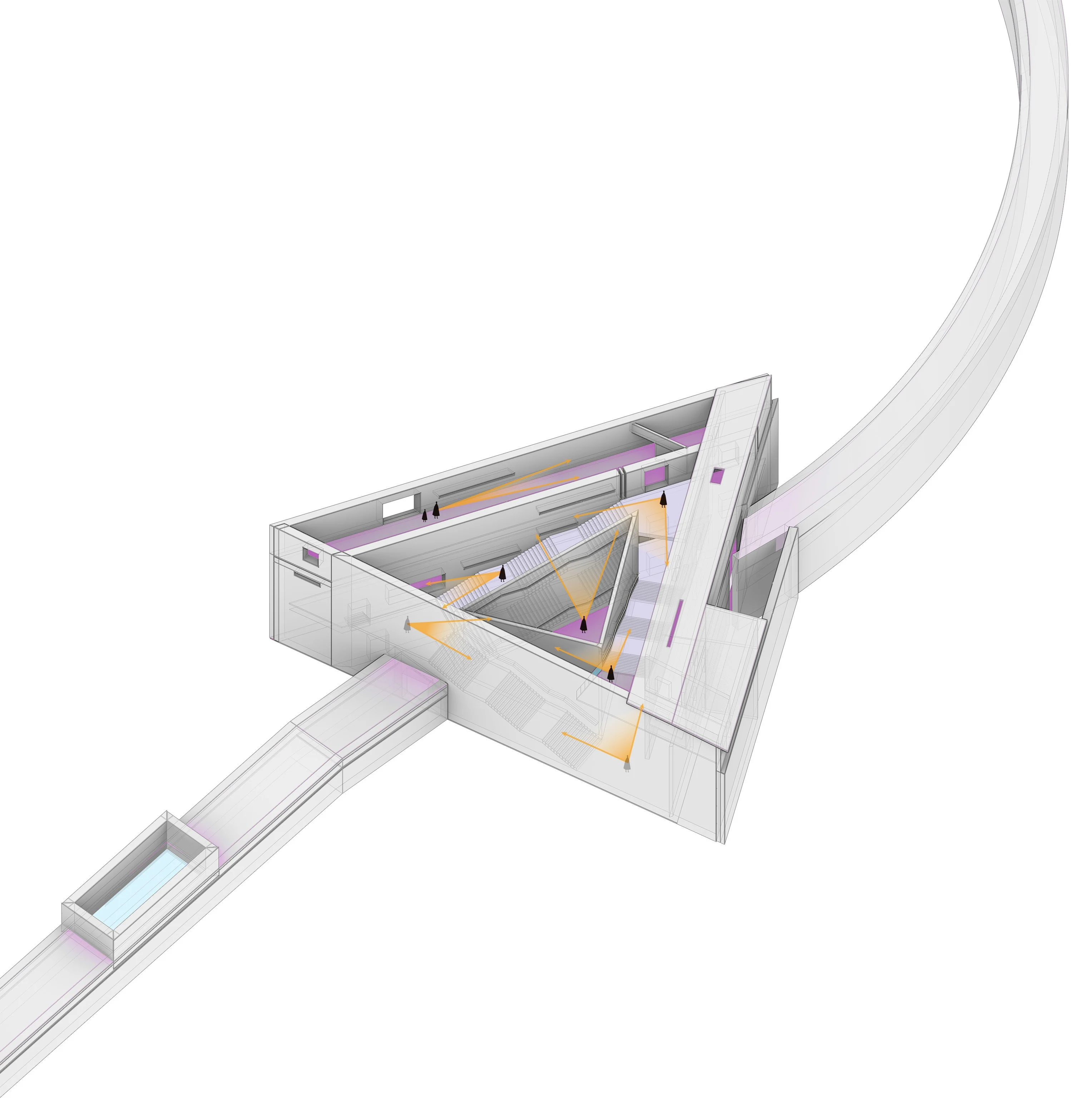 In Silence: Axonometric with the main routes