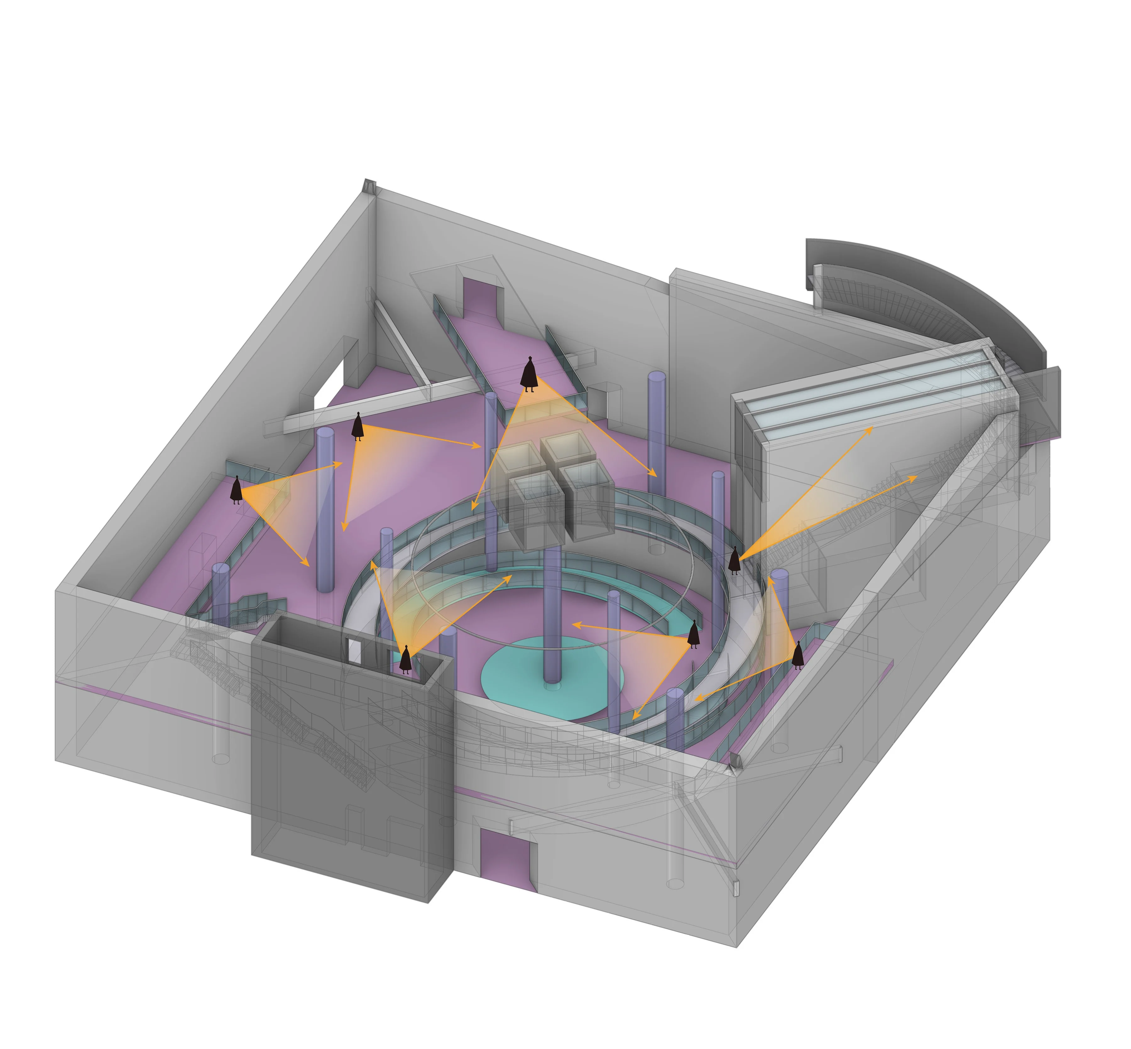 In Silence: Axonometric with the main routes