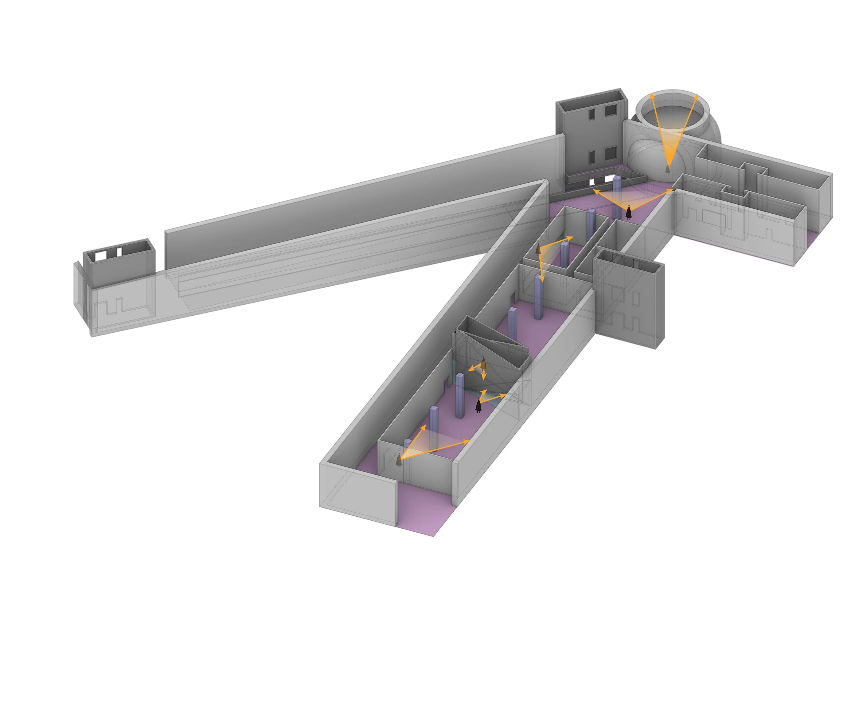 In Silence: Axonometric with the main routes