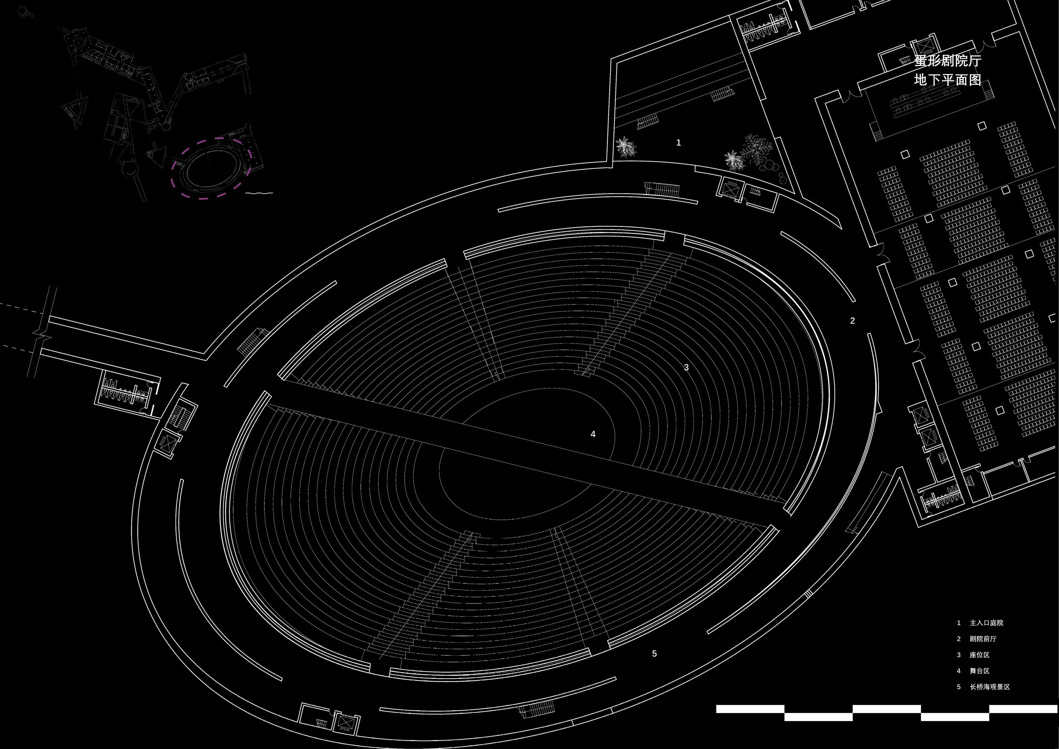 In Silence: Egg-shaped theatre: basement plan