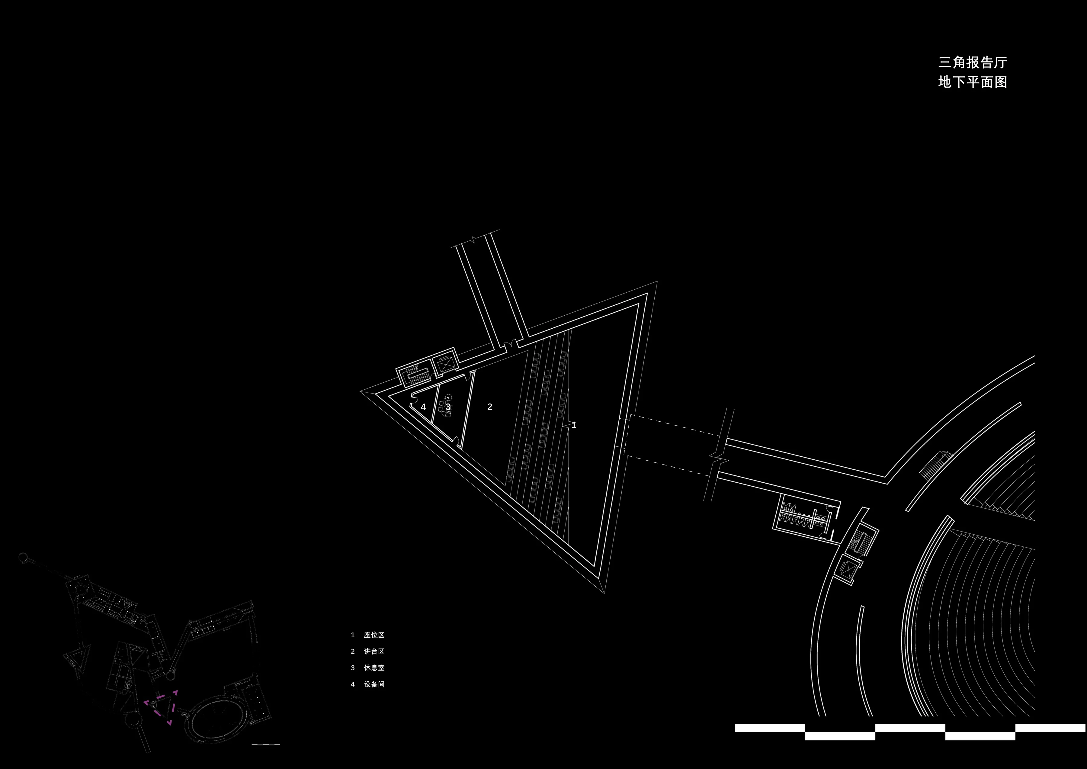 In Silence: Triangular lecture hall: basement plan