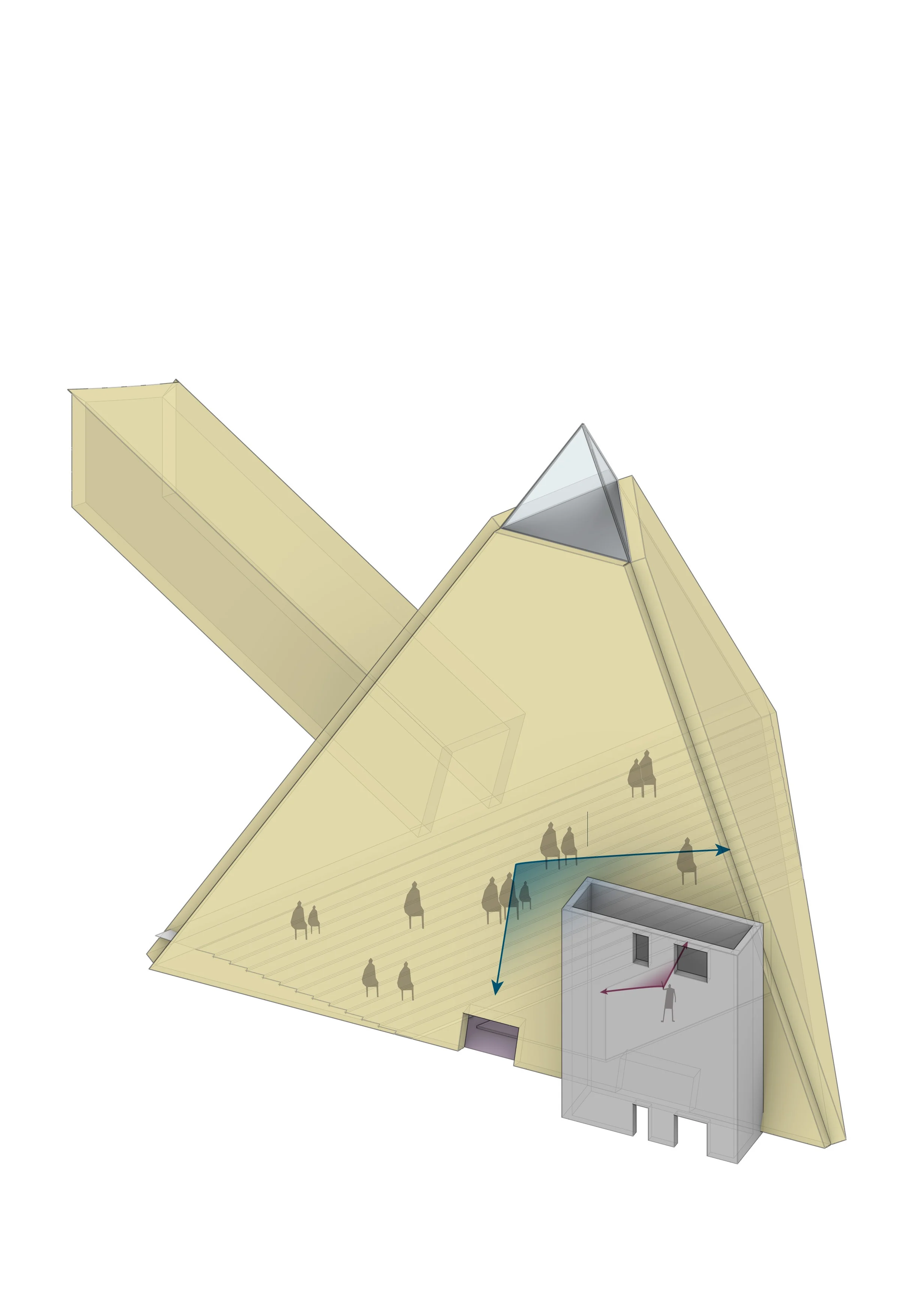 In Silence: Triangular lecture hall: axonometric (1/2)
