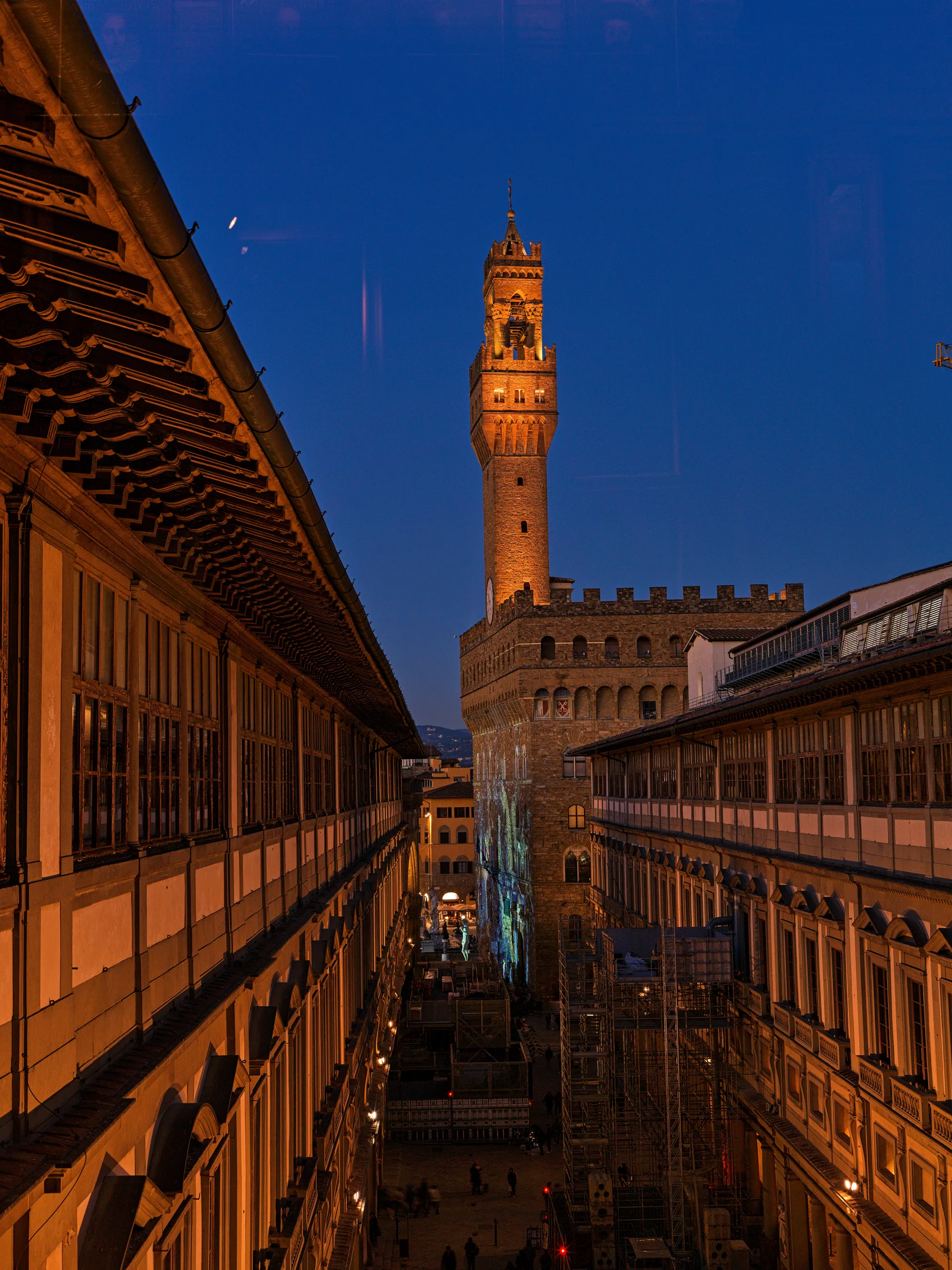 Venice and Florence: The Uffizi and the tower of the Palazzo Vecchio